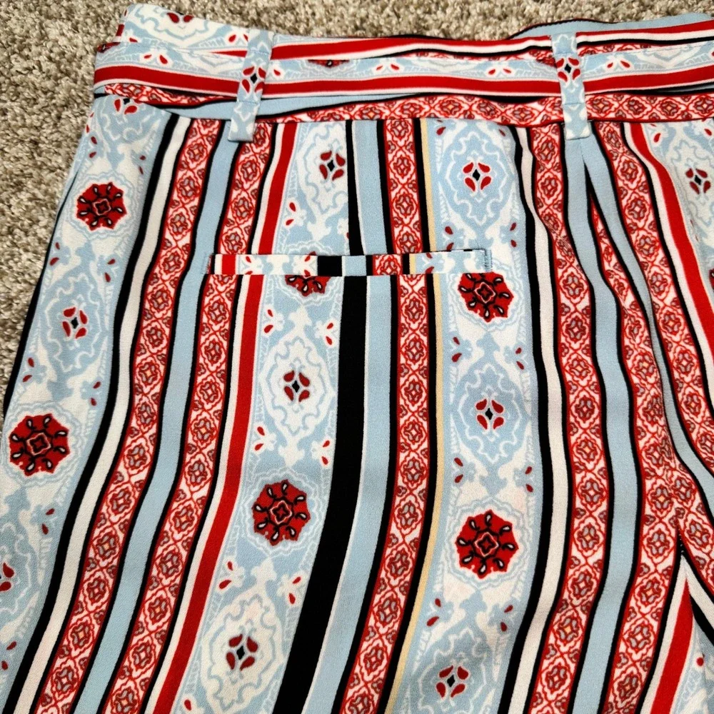 Loft Womens Size‎ 2 Blue Red Tile Stripe Tie Waist Riviera High Rise Shorts